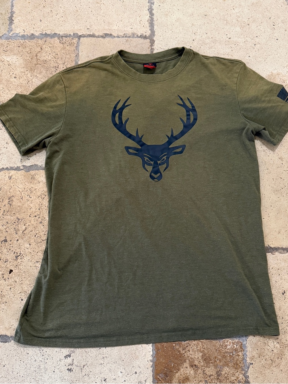 Bucked Up Shirt Mens Large Green Large Green Short Sleeve American Flag Deer
